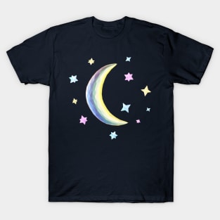 Low Poly Crescent Moon and Stars T-Shirt